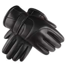 Men Driving Cold-proof Wind-proof Thickened Five Fingers Gloves PU Leather Keep Warm Touch Screen Glove