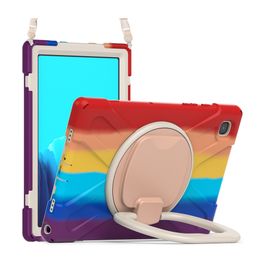 For Samsung Galaxy Tab A7 10.4 Case SM-T500/T505/T507 Full Body Shockproof Rainbow Tablet Cover Stand Shoulder Strap