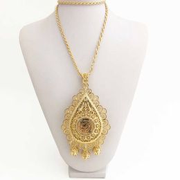 Hot Algiers Oran Algeria Ball Drop Pendent Long Chain Golden Necklace Caftan Accessories Morocco Flower Hollow Big Size Pendents H1022