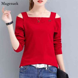 Autumn Fashion Slim Korean Women Blouse Solid Long-Sleeve Cotton Shirt Blouses Ladies Slash Neck Shirts 10716 210512