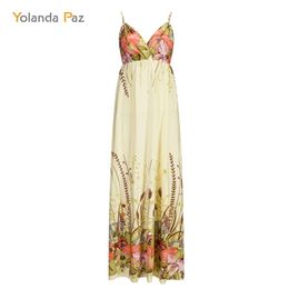 Yolanda Paz Summer Women Floral Print Maxi Dress V-Neck Three Quarter Sleeve Casual Long Dress Plus Size Women Dresses 210331