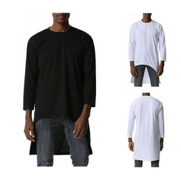Irregular Mens T Shirts Full Sleeve Solid Loose T-shirt for Men Oversized Long Camisetas O-Neck Autumn Camisas 210524