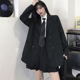 韓国の黒いスーツブレザーアウターウェア長袖女性ダブル胸肉カジュアルオフィススプリング服211122