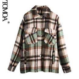 KPYTOMOA Women Fashion Oversized Plaid Jacket Coat Vintage Long Sleeve Pockets Female Outerwear Chic Tops 211109