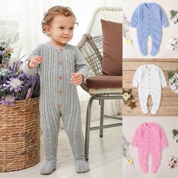 Footies Pudcoco 2022 0-18M Kids Baby Boys Girls Warm Infant Romper Knit Solid Single Breasted Jumpsuit Clothes Sweater Outfit