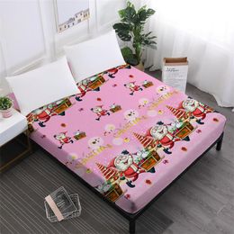 Sheets & Sets Ladies Pink Bed Sheet Merry Christmas Festival Fitted Cartoon Santa Claus Multi-color Mattress Cover Elastic Band D25