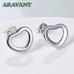 New Silver Hollow Heart Stud Earrings Women Wedding Jewelry