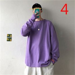 Autumn and winter round neck solid Colour long-sleeved T-shirt Korean version of the loose trend ins leisure 210420