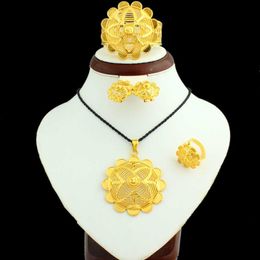 Newest Ethiopian Big Flower Jewellery Set 24K Gold Colour Pendant/Necklace/Earrings/Ring/Bangle African Women Wedding Jewellery H1022