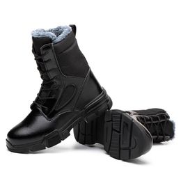 Plus Velvet High-top Men's Boots Non-slip Wear-resistant Safety Shoes Steel Toe Cap Anti-smash and Anti-puncture Work 211217