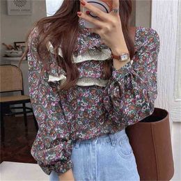 Vintage Stand Chic Plus Size Femme Sale Florals Printed Casual Girls Elegant All Match Prom Shirts Tops 210525