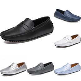 leather peas men's casual driving shoes soft sole fashion black navy white blue silver yellow grey footwear all-match lazy cross-border 38-46 color84