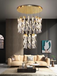 Modern Staircase Chandelier Lighting Creative Golden Irregular Acrylic Hanging Lamps Duplex Building Lobby Restaurant Pendant