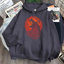 Norse Mythology Vikings Fenrir Wolf Print Sweatshirts Man Fleece Long Sleeve Loose Hooded Streetwear Unisex Vintage Hoody Top H1227