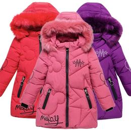Baby girl clothes 3-12 years old winter padded jacket warm fashion children's hooded girls faux fur 211025