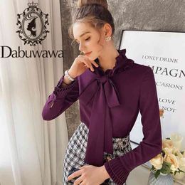 Dabuwawa Vintage Ruffles Elegant Women Blouse Shirts Casual Office Lady Bow Tie Blouses Shirt Solid Work Wear Tops DO1AST029 210520