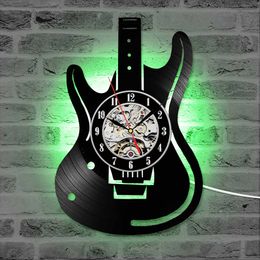 Guitar Vinyl Record Wall Clock Antique Musical Instrument CD LED Clocks Home Decor Creative Silent Hanging Watch for Music Lover