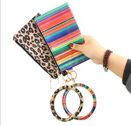 PU Keychain Bracelet bag Wallet Woman Handbag Leather Tassel Pendant Leopard Sunflower Print Ladies Gift