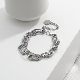 Trendy Punk Rhinestone Thick Chain Bracelet Statement Unique Alloy Metal Chain Necklace Women Men Jewelry