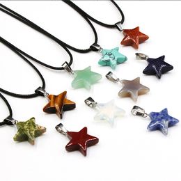 Healing Crystal Natural Stone Pendant Point Star charms Turquoise Tiger Eye Lapsi Crystal Link Chain Necklaces wholesale Christmas Jewelry gift
