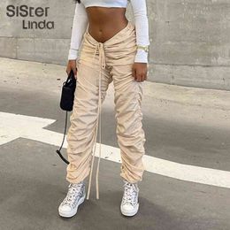 Sisterlinda Casual Fitness impilati a vita media Harem Pants Donna Lace Up Hip Hop Jogger Pantaloni sportivi Pantaloni morbidi Streetwear Mujer Y211115