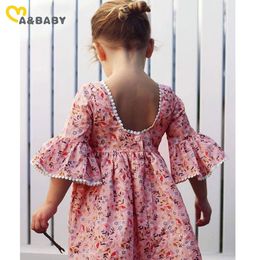 Summer Vintage Kids Girl Dresses Ruffles Sleeve Flower Dress Travel Holiday Costumes Clothes 210515