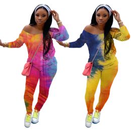 new Women Fall winter Clothes Tie dye outfits long sleeve tracksuits pullover sweatshirt top+pants two 2 Piece Set Plus size S-2XL Casual black sweatsuits 5797