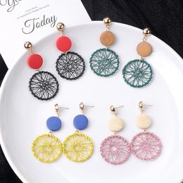 Japanese and Korean New Temperament Dangle Earring Long Wooden Tassel Creative Hollow Geometric Winding Dream Catcher Earrings