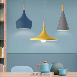 Wood Pendant Lamp Art Dining Room Pendant Lights Lamparas Colourful Aluminium E27 Luminaire For Home Decor Lighting Fixtures