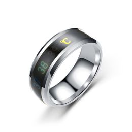 New smart temperature sensing rings Hip-hop pleochroism titanium steel color-change temperature indicator lovers letters couple ring jewelry