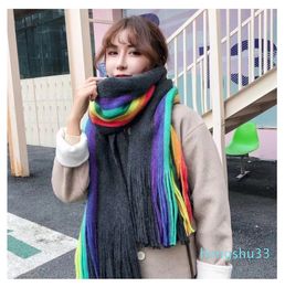 2021 autumn and winter scarves fashion leisure rainbow plaid shawl temperament scarf wool and cashmere high quality