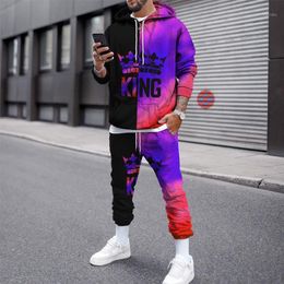 Men's Tracksuits Colourful KING Angel 3D Printing Fashion Trend Hoodie Pants 2-Piece Set 2021 Autumn Winter Suit Hip Hop Streetwear S-6XL