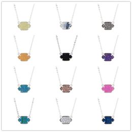 inspired Jewellery Resin Drusy Geometry Pendant Necklace fashion druzy oval necklaces silver plated brand For women girls