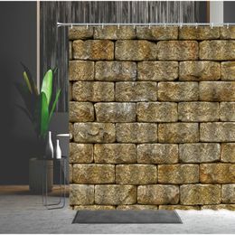 Shower Curtains Marble Curtain Urban Rustic Brick Stone Wall With Rocks Natural Nostalgia Architecture Town Picture Polyester Fabric