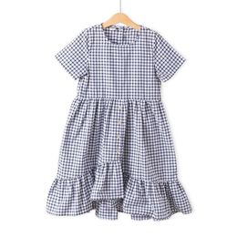 Big Girls Plaid Summer Short-sleeved Dress 2020 Korean The New Child Children's Little Teenager Girls Dress Q0716