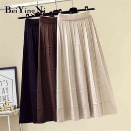 Beiyingni Vintage Skirt Women Knit High Waist A Line Soft Casual Elegant Black Skirts Streetwear Spring Autumn Fashion Midi Saia 210416