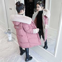 Girl Winter Jacket Kids Outdoor Warm Coat Thick Parka Children's Clothing Windproof Cotton Fur Hooded Outerwear 3-13 Year 211203
