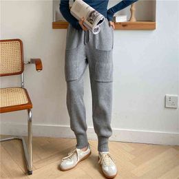 JXMYY New Products Ladies Casual Pants Carrot Loose Youth Simple Pocket Popular Commuter Knit Pants All-match Best Women 210412