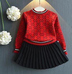 New Girls Winter Clothes Set Long Sleeve Sweater Shirt and Skirt 2 Piece Clothing Suit Spring Outfits for Kids Girl Cloth