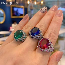 Cluster Rings Retro 925 Sterling Silver Gemstone Party For Women Charms 12*14mm Sapphire Ruby Emerald Ring Fine Jewellery Birthday Gift