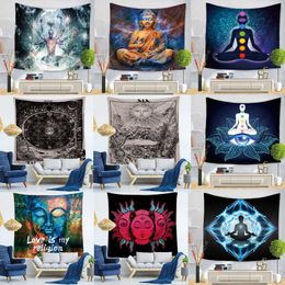 Indian Buddha Statue Tapestry Wall Hanging Wall Cloth Chakra Tapestries Psychedelic Yoga Carpet Home Decoration 210609