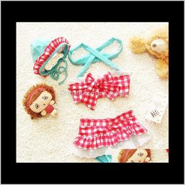 Summer Girls Swimwear Plaid Twopiece Kids Bikini Bathing Suit With Lace And Bowknot Children Swimsuit 5Setlot 27Age Ab892 Lqlxh Twopie Bdxzt