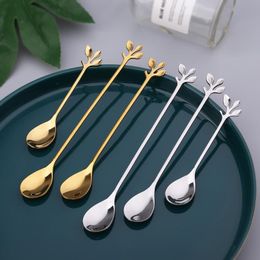 Dinnerware Sets Leaf Shape Spoon Office Home Creative With Souvenir Gold-plated Coffee Stirring