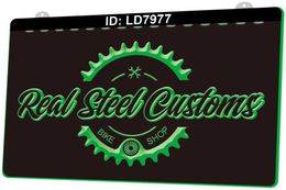 LD7977 Real Steel Customs Bike Shop Light Sign 3D Engraving