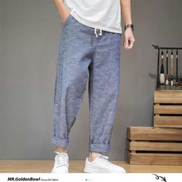 MrGoldenBowl Men's Solid Colour Harem Pants Harajuku Man Cotton Linen Casual Trousers Plus Size Men Loose Pants 5XL 211201