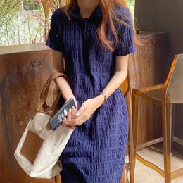 Women White Summer Casual Fashion Minimalism Gentle French Retro Lapel Fold Texture Design Short-sleeved Dress 16F0941 210510