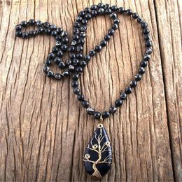 Pendant Necklaces Black Obsidian Tree Of Life Mala Necklace For Women Men Jewellery