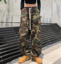 Tide Retro Casual Pants Baggy Hiphop Camouflage Overalls Loose Women Straight Trousers Large Pockets Bunched Feet Fashion Girl Clothing Bottoms