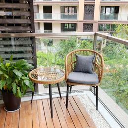 Camp Furniture Outdoor Balcony Rattan Chair Three Piece Leisure Small Tea Table Combination Simple Nordic Chairs