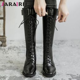 Boots Brand Fashion Retro Vintage Mid Calf Women Round Toe Cunky Heels Shoelace Long Female Street Goth Punk Shoes